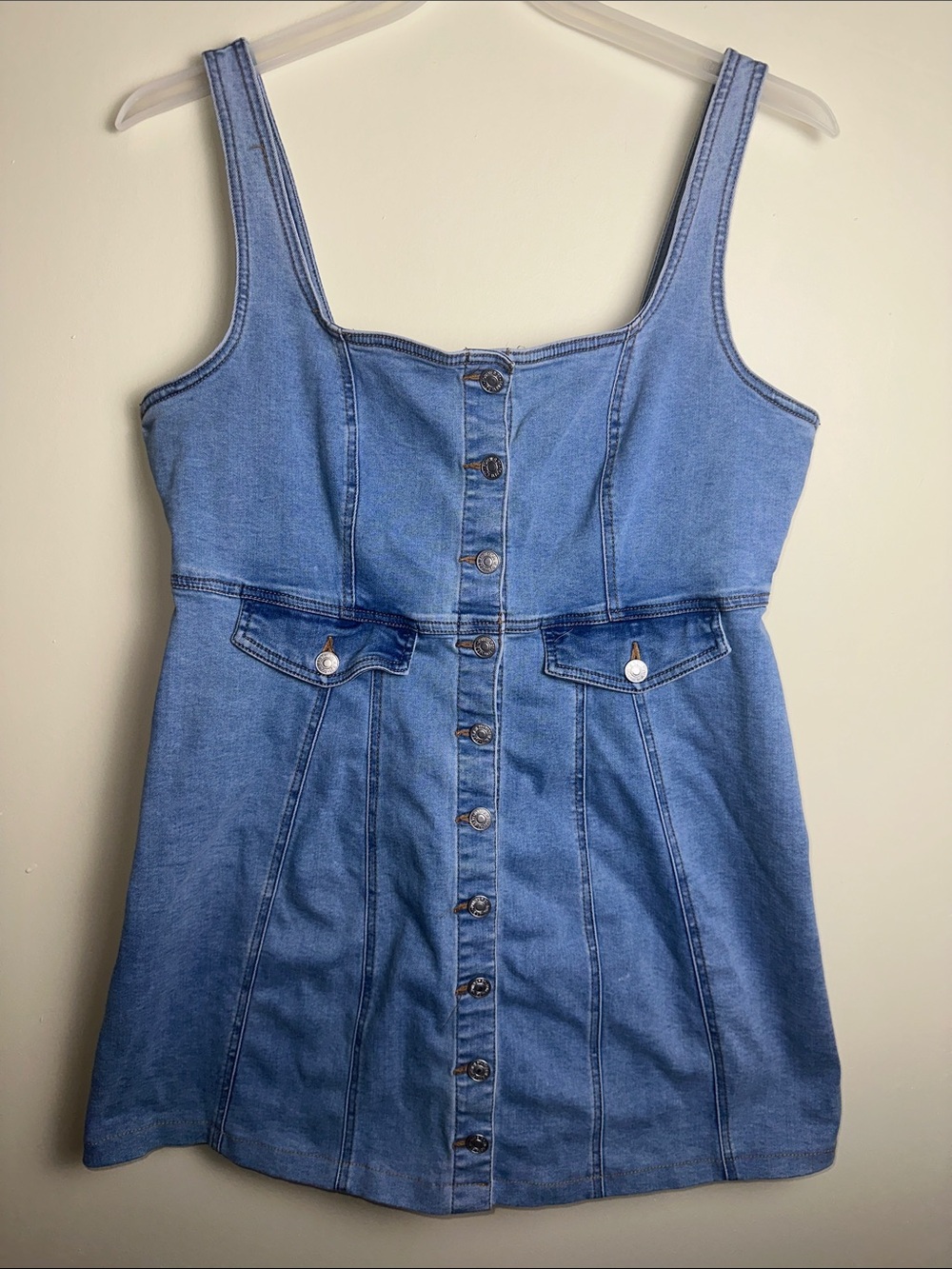 Forever 21 Light Blue Denim Button-Front Mini Dress